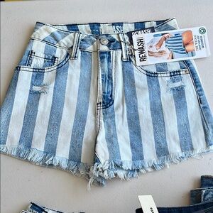 Rewash Blue and White Jean Shorts with Striped Design